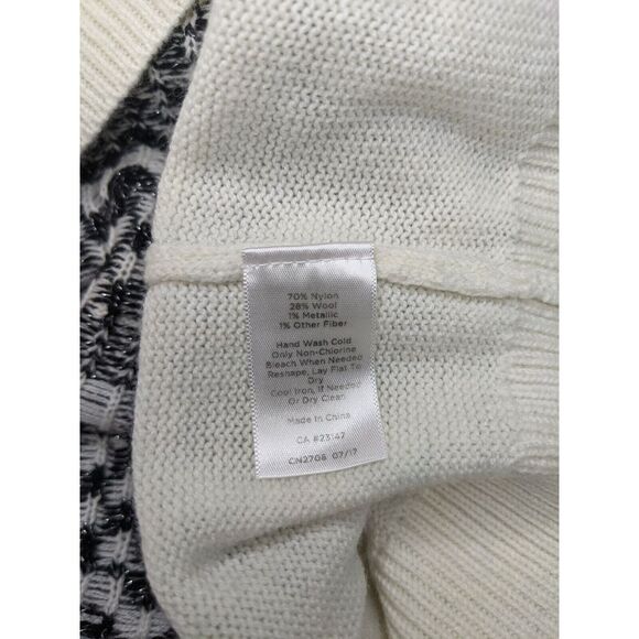 Talbots Flare Sleeve Fair Isle Wool Blend Sweater Cream/Black Size Medium - Picture 3 of 3